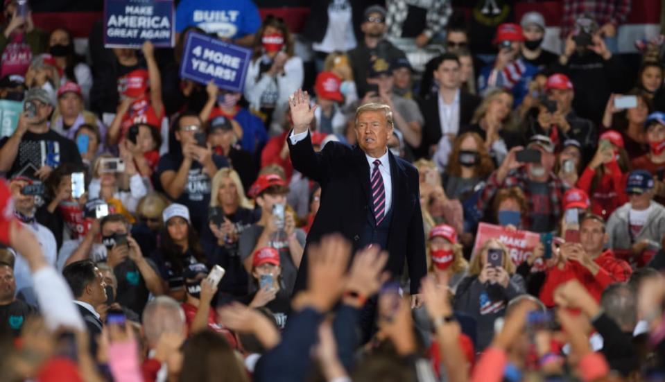 <div class="inline-image__caption"><p>Donald Trump at a campaign rally in Pennsylvania in September 2020.</p></div> <div class="inline-image__credit">Jeff Swensen/Getty</div>