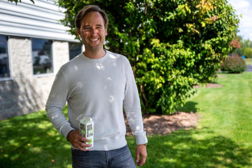 Boxed Water CEO Daryn Kuipers stands for a portrait Friday, Sept. 16, 2023, in Holland, MI.