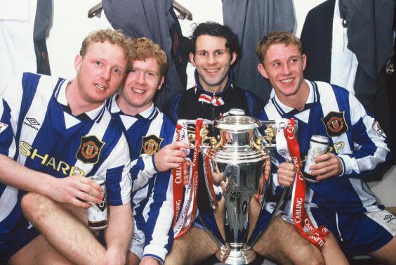 David May, Paul Scholes, Ryan Giggs and Nicky Butt (Manchester United via Getty Images)