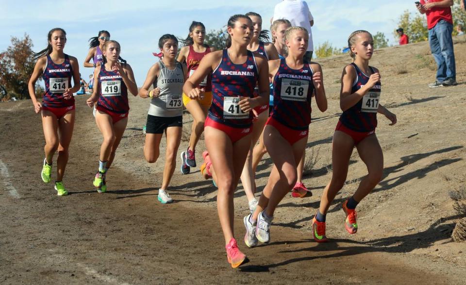Buchanan High junior Elle Lomelí won the Division I title (17:44.05) at the CIF Central Section cross country championships at Woodward Park on Nov. 16, 2023.