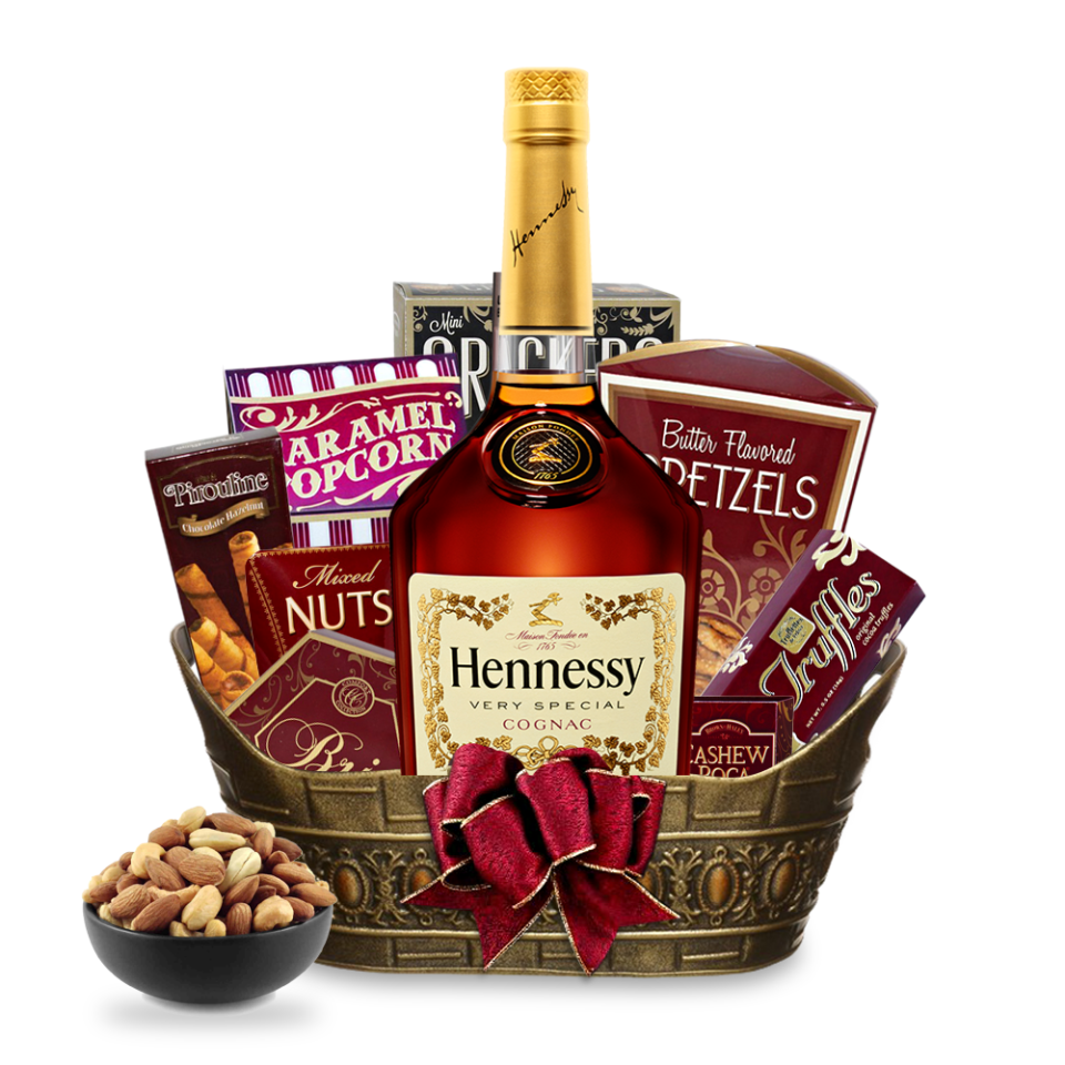 <p><strong>hennessy</strong></p><p>Spirited Gifts</p><p><strong>$155.00</strong></p><p><a href="https://spiritedgifts.com/hennessy-vs-gift-basket" rel="nofollow noopener" target="_blank" data-ylk="slk:Shop Now" class="link ">Shop Now</a></p><p>Consider this a man cave's starter pack.</p>
