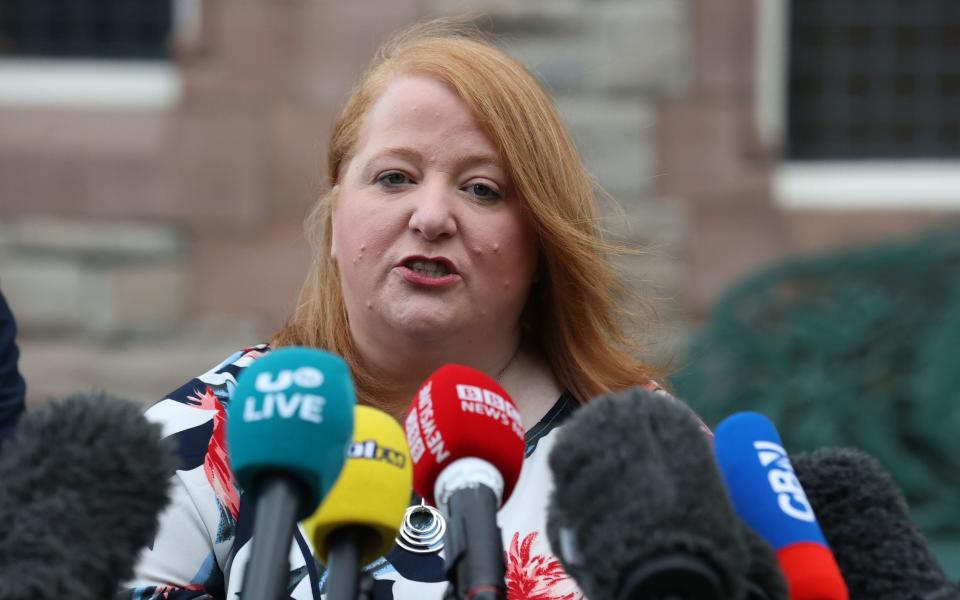 Alliance Party leader Naomi Long speaks to the media outside the Culloden Hotel in Belfast, where Prime Minister Rishi Sunak is holding talks with Stormont leaders over the Northern Ireland Protocol - Liam McBurney/PA