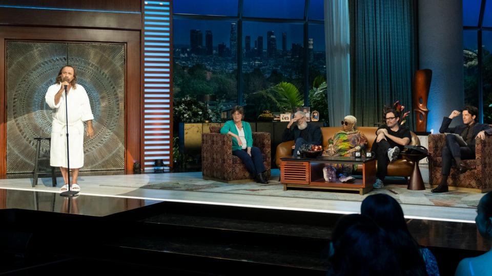 Kevin Gage, Dr. Lucy Jones, David Letterman, Luenell, Bill Hader, and John Mulaney at John Mulaney Presents: Everybody’s in LA for the Netflix is a Joke Festival at The Sunset Gower Studios on May 9, 2024 in Los Angeles, CA. Cr. Adam Rose/Netflix © 2024