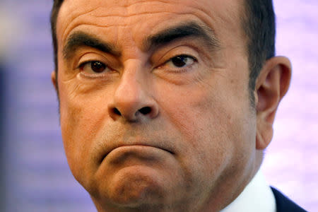 FILE PHOTO - Carlos Ghosn, Chairman and CEO of the Renault-Nissan Alliance, attends a news conference to unveil Renault next mid-term strategic plan in Paris, France, October 6, 2017. REUTERS/Charles Platiau/File Photo