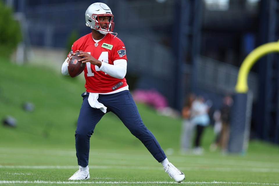 Jacoby Brissett is entering his ninth NFL season and his second stint with the New England Patriots. (Photo by Maddie Meyer/Getty Images)