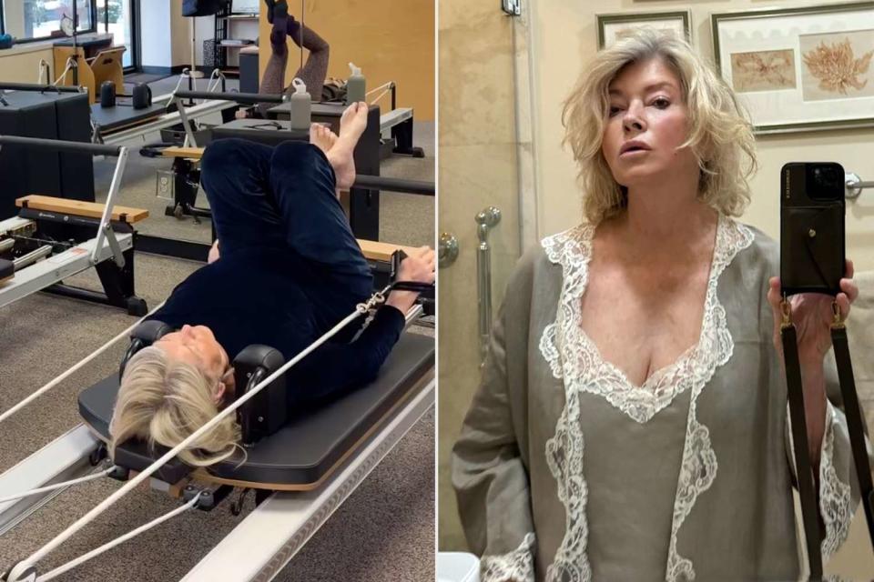 <p>Martha Stewart/Instagram</p> Martha Stewart doing Pilates.