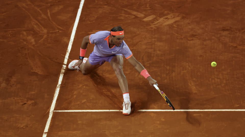 Nadal reaches for a backhand against Lehečka. - Julian Finney/Getty Images