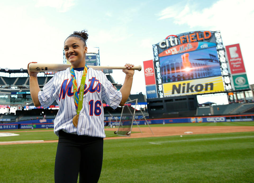 You HAVE to see Laurie Hernandez throw the first pitch at a baseball game