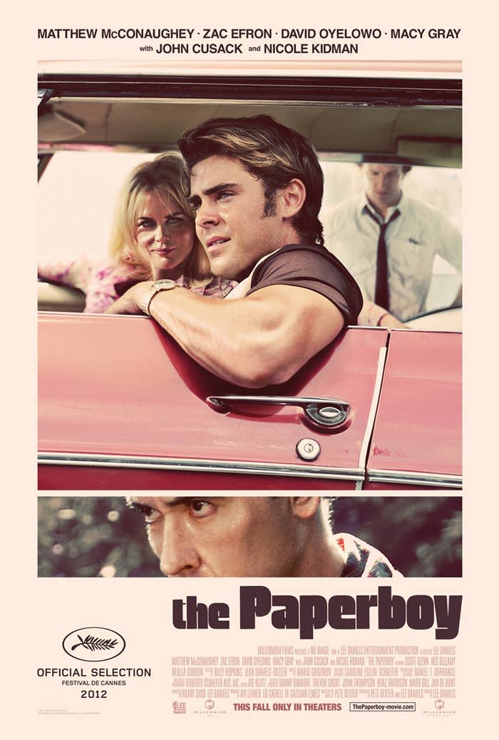 Matthew McConaughey, Zac Efron, David Oyelowo, Macy Gray, John Cusack, and Nicole Kidman in a poster for the 2012 film "The Paperboy."