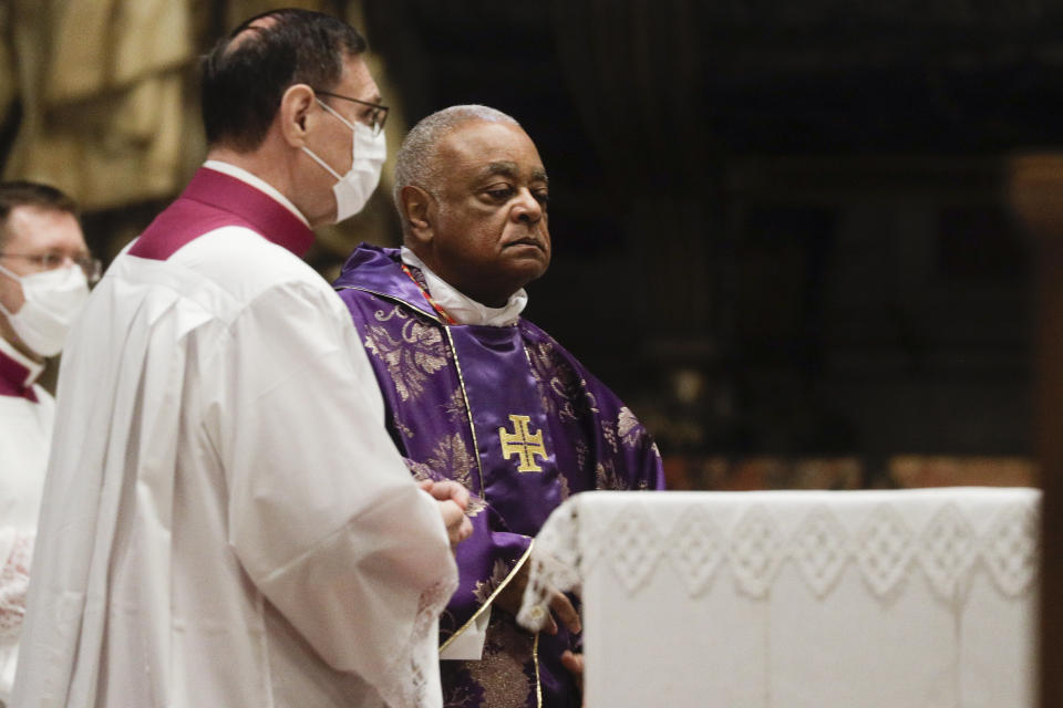 Cardinal Wilton D. Gregory attends a Mass celebrated by Pope Francis the day after the pontiff raised 13 new cardinals to the highest rank in the Catholic hierarchy, at St. Peter's Basilica, Sunday, Nov. 29, 2020. (AP Photo/Gregorio Borgia, Pool)