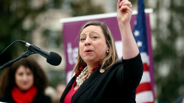 PHOTO: Del. Emily Brewer, R-Suffolk, speaks at the March for Life Rally in Capitol Square in Richmond, Va., Feb. 1, 2023. (Eva Russo/Richmond Times-Dispatch via AP)