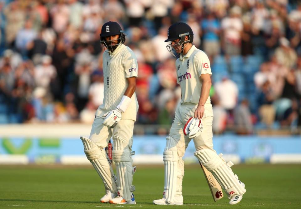 Hameed (left) and Burns put the seal on a perfect day for England (Nigel French/PA) (PA Wire)
