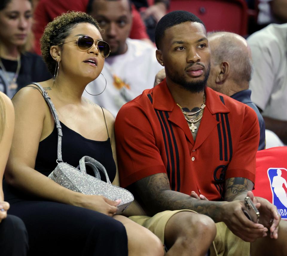 Kay'La Lillard and Damian Lillard attend the 2022 NBA Summer League in July 2022. Damian Lillard filed for divorce this week after two years of marriage two days after his trade to the Milwaukee Bucks.