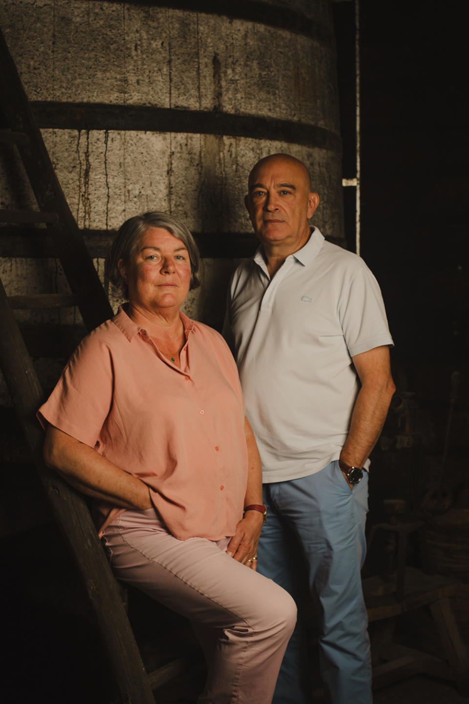 Catherine Tercinier and Stephane Roudier in a cellar at  the house of Cognac.