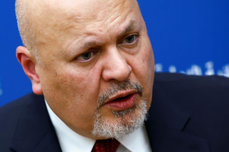 International Criminal Court Prosecutor Karim Khan speaks during an interview with Reuters