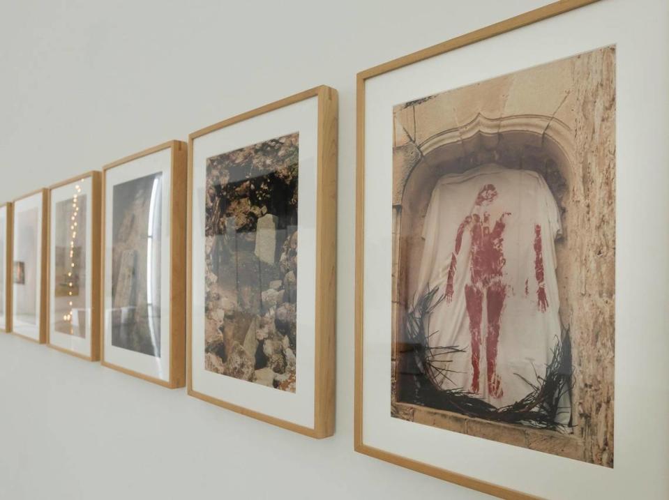 Artwork by Ana Mendieta are on display at the de la Cruz Collection on Monday, April 8, 2024, in Miami, Florida. Works that were owned by Rosa de la Cruz will soon be on sale following her death in February. Mendieta was a feminist Cuban-American artist who died in 1985.