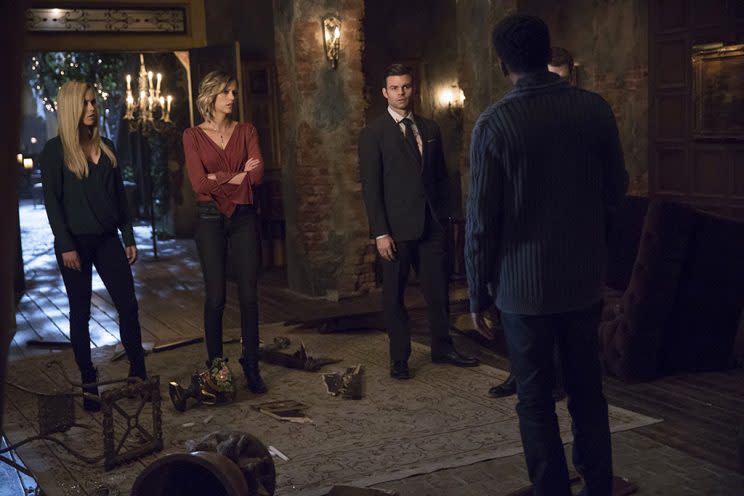 Claire Holt as Rebekah, Riley Voelkel as Freya, Daniel Gillies as Elijah and Yusuf Gatewood as Vincent in The CW's The Originals. (Photo Credit: Bob Mahoney/The CW)