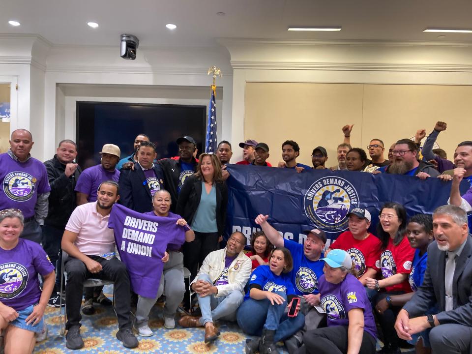 Advocates and rideshare drivers attending the information session for a bill that would modernize labor laws in Massachusetts and allow app-based workers to unionize and bargain collectively for better workplace conditions.