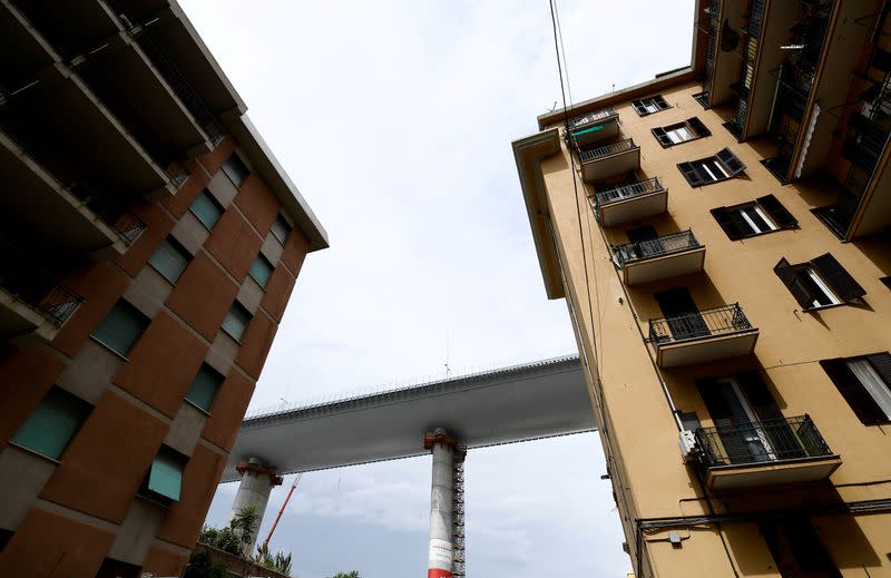 A general view shows the new Genoa bridge ahead of its official inauguration, in Genoa