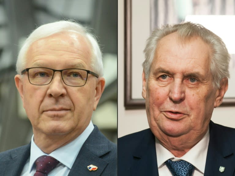 Pro-Russian Czech incumbent Milos Zeman, right, will face liberal academic Jiri Drahos, left, in a presidential run-off expected to go down to the wire