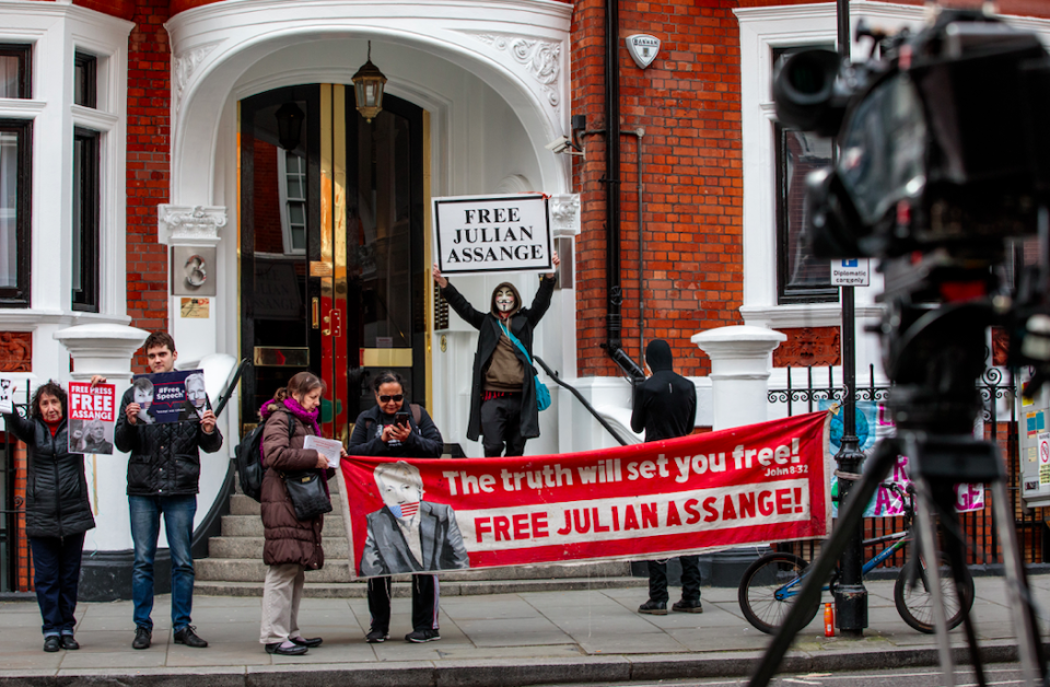 <em>Assange has spent almost seven years at the embassy after seeking refuge there to avoid extradition to Sweden (Getty)</em>