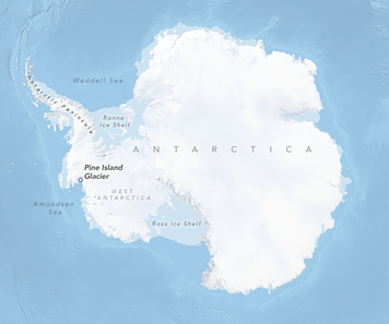 West Antarctica's Pine Island Glacier shown on the left.