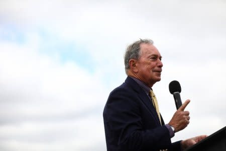 FILE PHOTO: Michael Bloomberg speaks at the unveiling of Christo's work The London Mastaba, on the Serpentine in Hyde Park, London, Britain, June 18, 2018. REUTERS/Simon Dawson