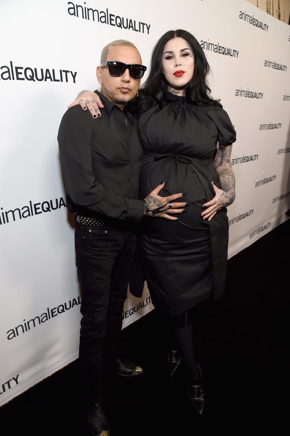 Rafael Reyes and Kat Von D on a red carpet in Beverly Hills, California, on October 27, 2018.