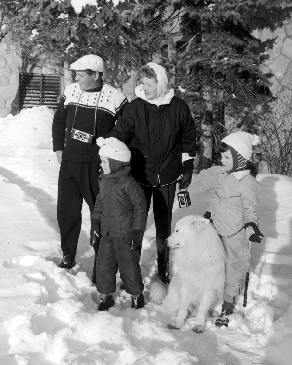 1957: Lucille Ball and Desi Arnaz in the snow