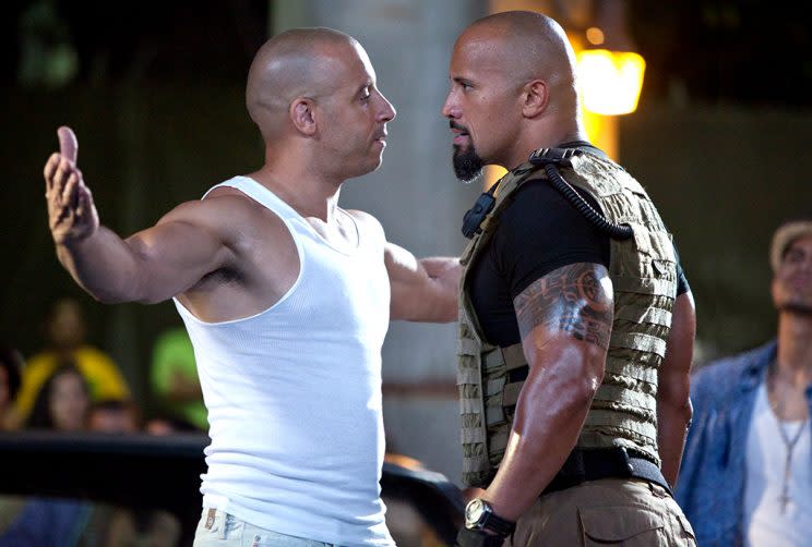 Vin Diesel and Dwayne Johnson in 'Fast Five' (Photo: Everett)