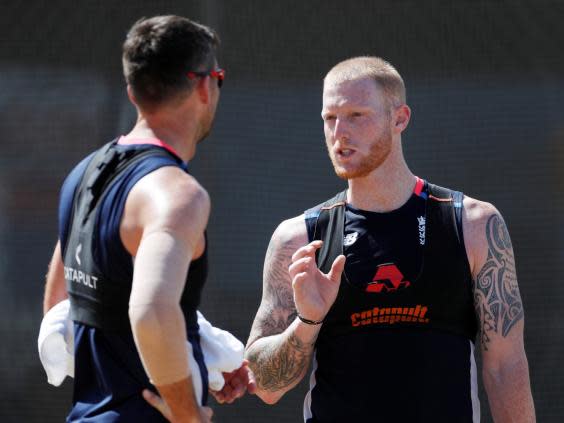 Ben Stokes chats with James Anderson in Bridgetown (Action Images via Reuters)