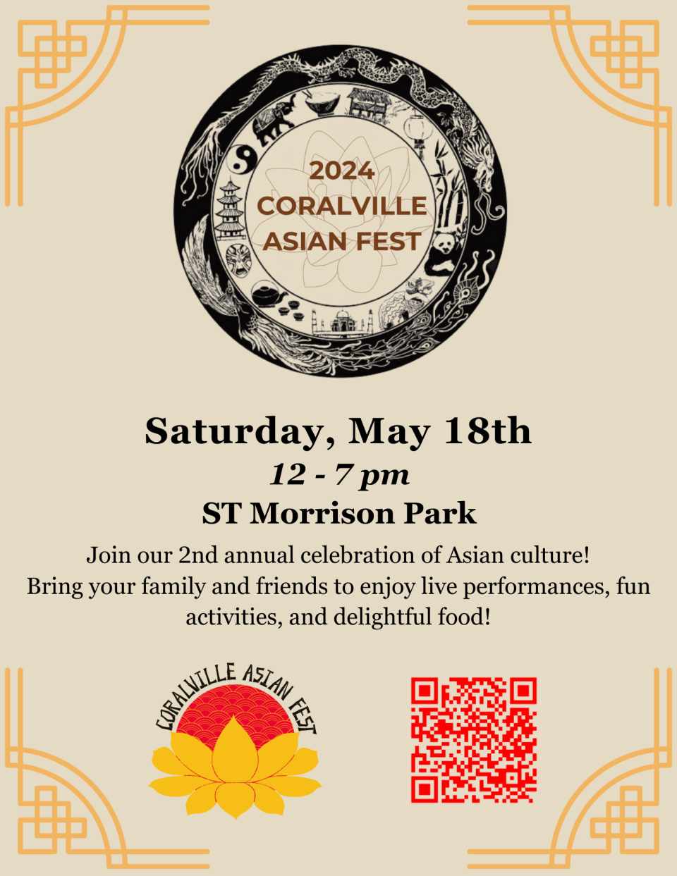 the Coralville Asian Fest returns for a second year. Happening from 12 p.m. to 7 p.m., Saturday, May 18 at ST Morrison Park at 1513 5th St., Coralville