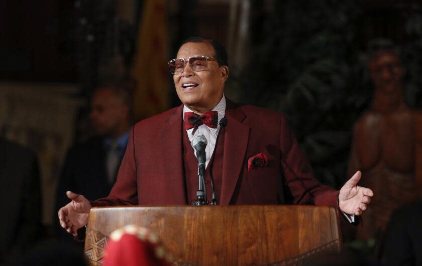 Nation of Islam leader Louis Farrakhan speaks about his ousting from Facebook at St. Sabina Catholic Church in Chicago, Illionis on May 9, 2019. (Photo by KAMIL KRZACZYNSKI / AFP) (Photo credit should read KAMIL KRZACZYNSKI/AFP via Getty Images)