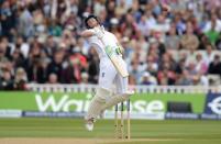 Cricket - England v Australia - Investec Ashes Test Series Third Test - Edgbaston - 30/7/15 England's Ben Stokes edges the ball and is caught off Australia's Mitchell Johnson Reuters / Philip Brown Livepic