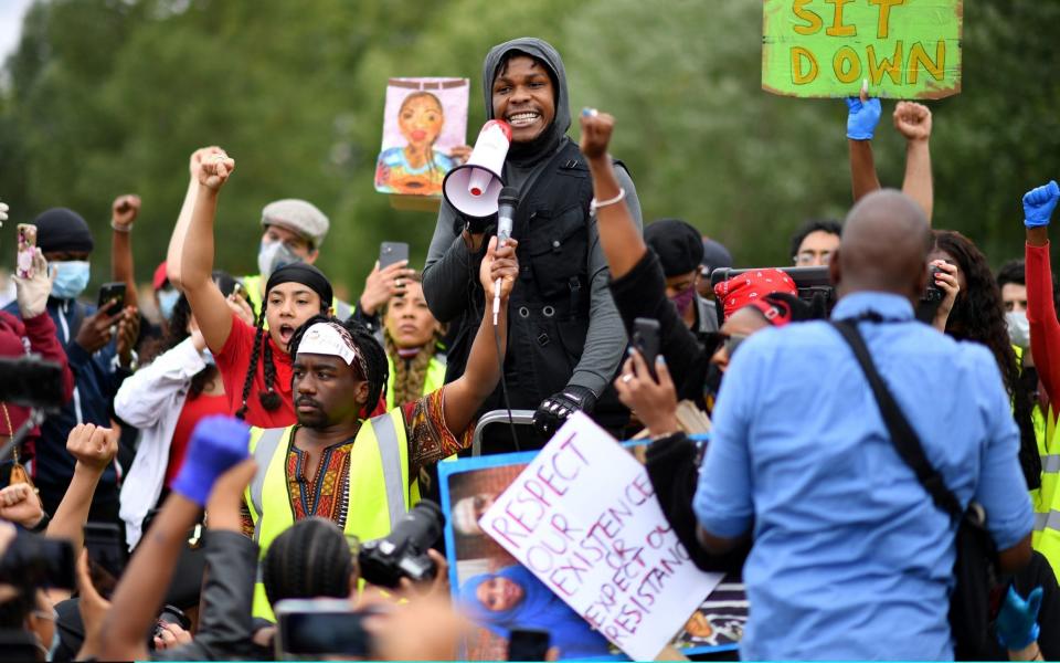 Actor John Boyega delivers a speech during a Black Lives Matter protest in Hyde Park - Justin Setterfield/Getty