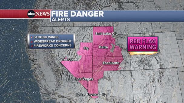 PHOTO: A map indicates fire danger alerts on July 4, 2022. (ABC News)