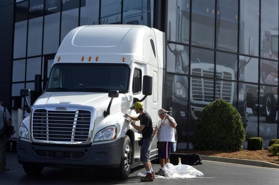 This is a truck produced at Daimler’s Cleveland plant. Daimler employees are planning to strike for more pay if a new contract isn’t reached Friday.. Davie Hinshaw/dhinshaw@charlotteobserver.com