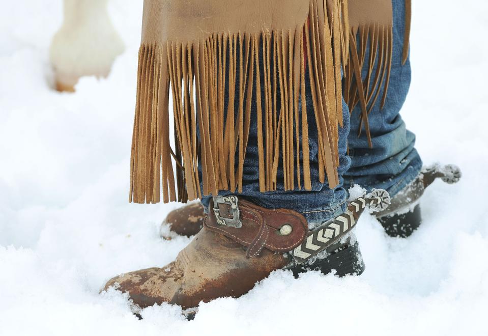 Trevor Howard takes a break while practicing for an upcoming skijoring competition in Heber City on Tuesday, Feb. 6, 2024. | Jeffrey D. Allred, Deseret News