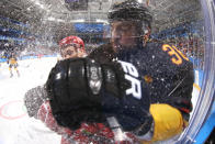 <p>Pavel Datsyuk #13 of Olympic Athlete from Russia collides with Yannic Seidenberg #36 of Germany in the third period during the Men’s Gold Medal Game on day sixteen of the PyeongChang 2018 Winter Olympic Games at Gangneung Hockey Centre on February 25, 2018 in Gangneung, South Korea. (Photo by Jamie Squire/Getty Images) </p>