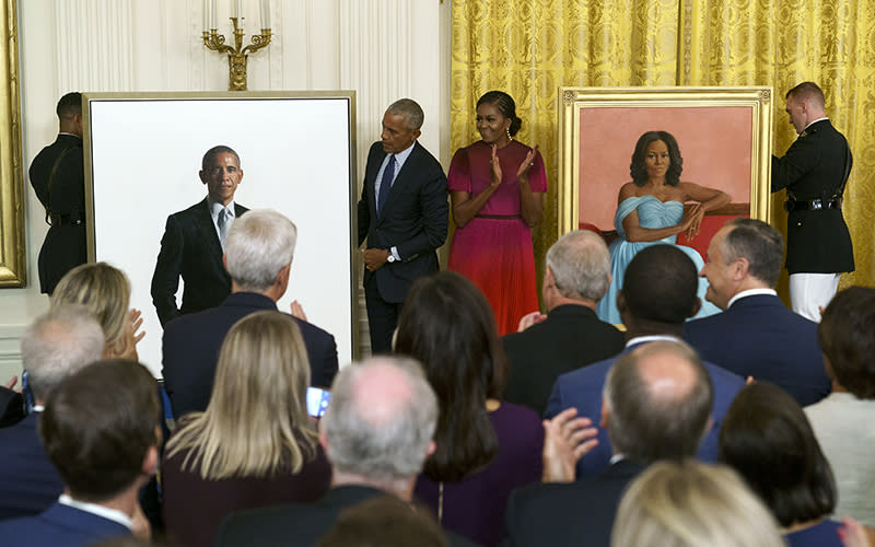 Former President Obama and first lady Michelle Obama unveil their White House portraits