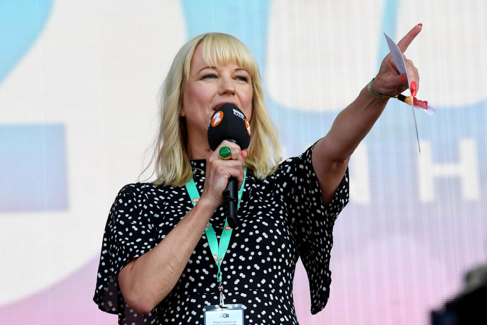 LONDON, ENGLAND - SEPTEMBER 15: BBC Radio 2 presenter Sara Cox on stage during BBC2 Radio Live 2019 at Hyde Park on September 15, 2019 in London, England. (Photo by Dave J Hogan/Getty Images)