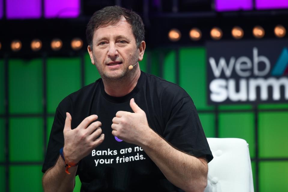 Alex Mashinsky, Founder and CEO at Celsius, addresses the audience during the last day of the Web Summit 2021 in Lisbon. (Photo by Bruno de Carvalho / SOPA Images/Sipa USA)No Use Germany.