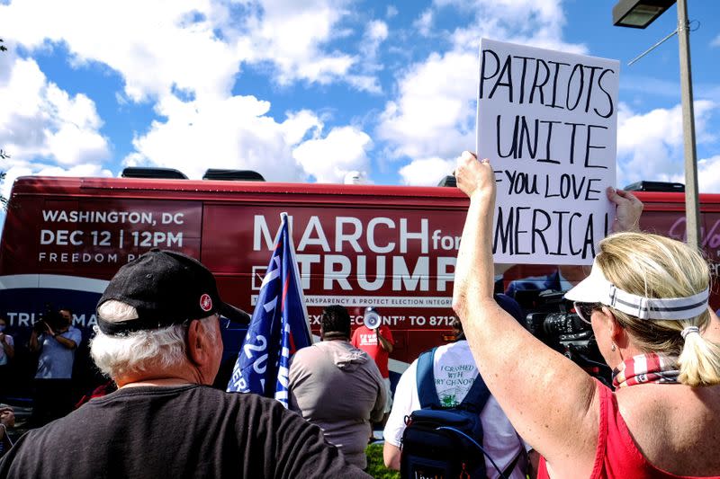 FILE PHOTO: Trump supporters gather at Doral Central Park to kickoff the March for Trump bus tour in Doral