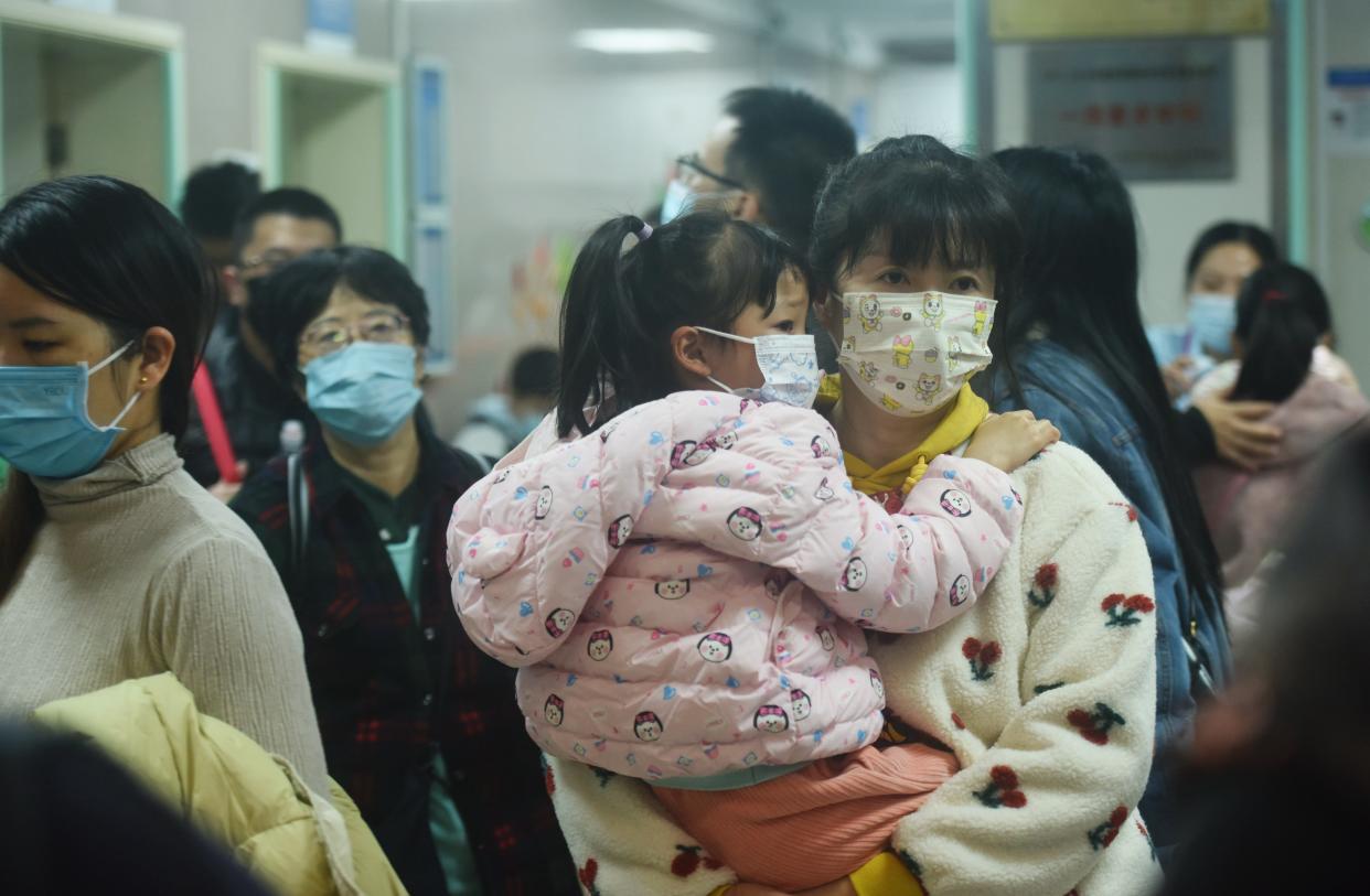 A nurse is preparing an infusion for a child in the infusion area of Hangzhou First People's Hospital in Hangzhou, Zhejiang province, China, on November 26, 2023. (Photo by Costfoto/NurPhoto via Getty Images)