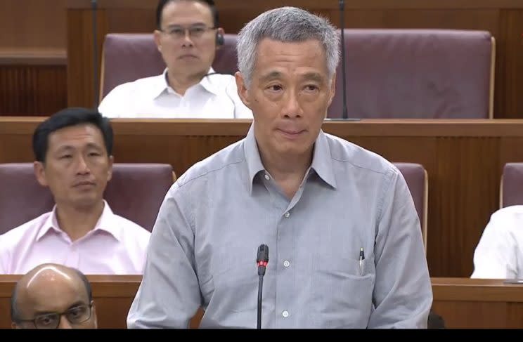 Prime Minister Lee Hsien Loong speaking in Parliament on 4 July 2017. Photo: TV screen shot