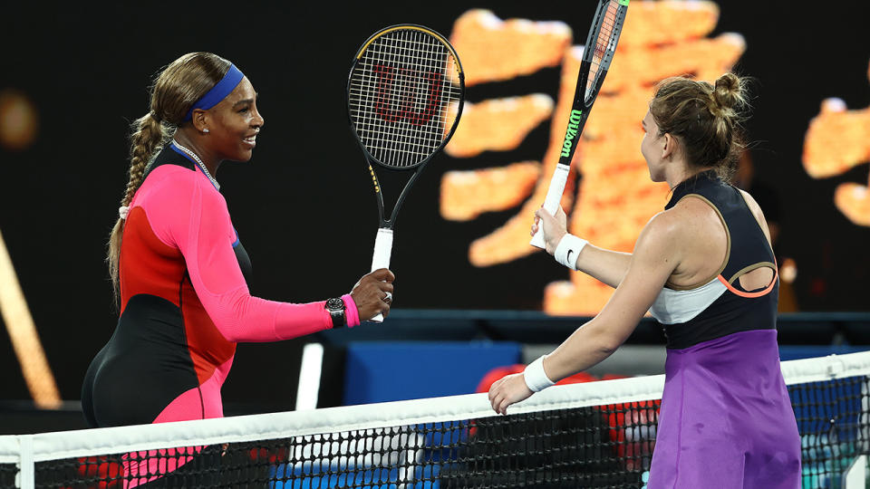 Serena Williams and Simona Halep, pictured here after their match at the Australian Open.