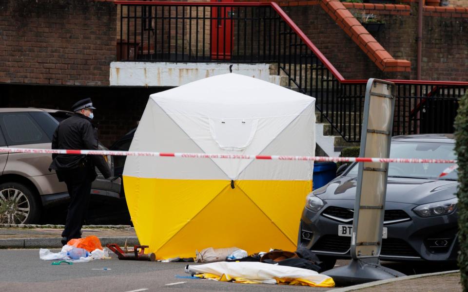 Police at the scene in Surrey Quays, Southwark, on Tuesday