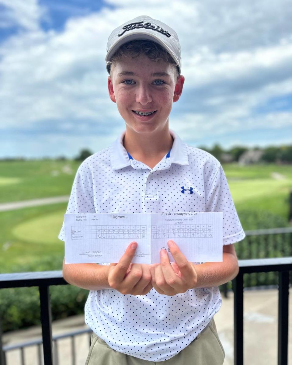 Evan Koehn, a 13-year-old from Hesston, scored two hole-in-ones during the same round during a Kansas Junior Golf Tour event at Terradyne Country Club in Andover on Monday.