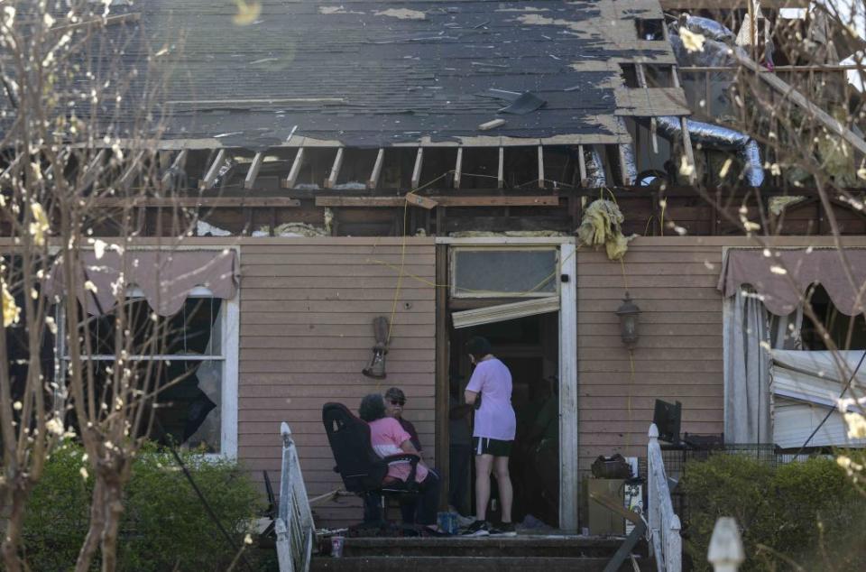 A view of damage after a tornado tore through Mississippi on Saturday.