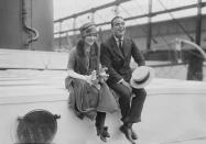 <p>Two of the most talked-about stars of the '20s, Pickford and Fairbanks, travel by ship on their European honeymoon. Here they are docked in London.</p>